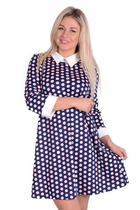 Платье П 671 (горох розовый+т.-синий) 